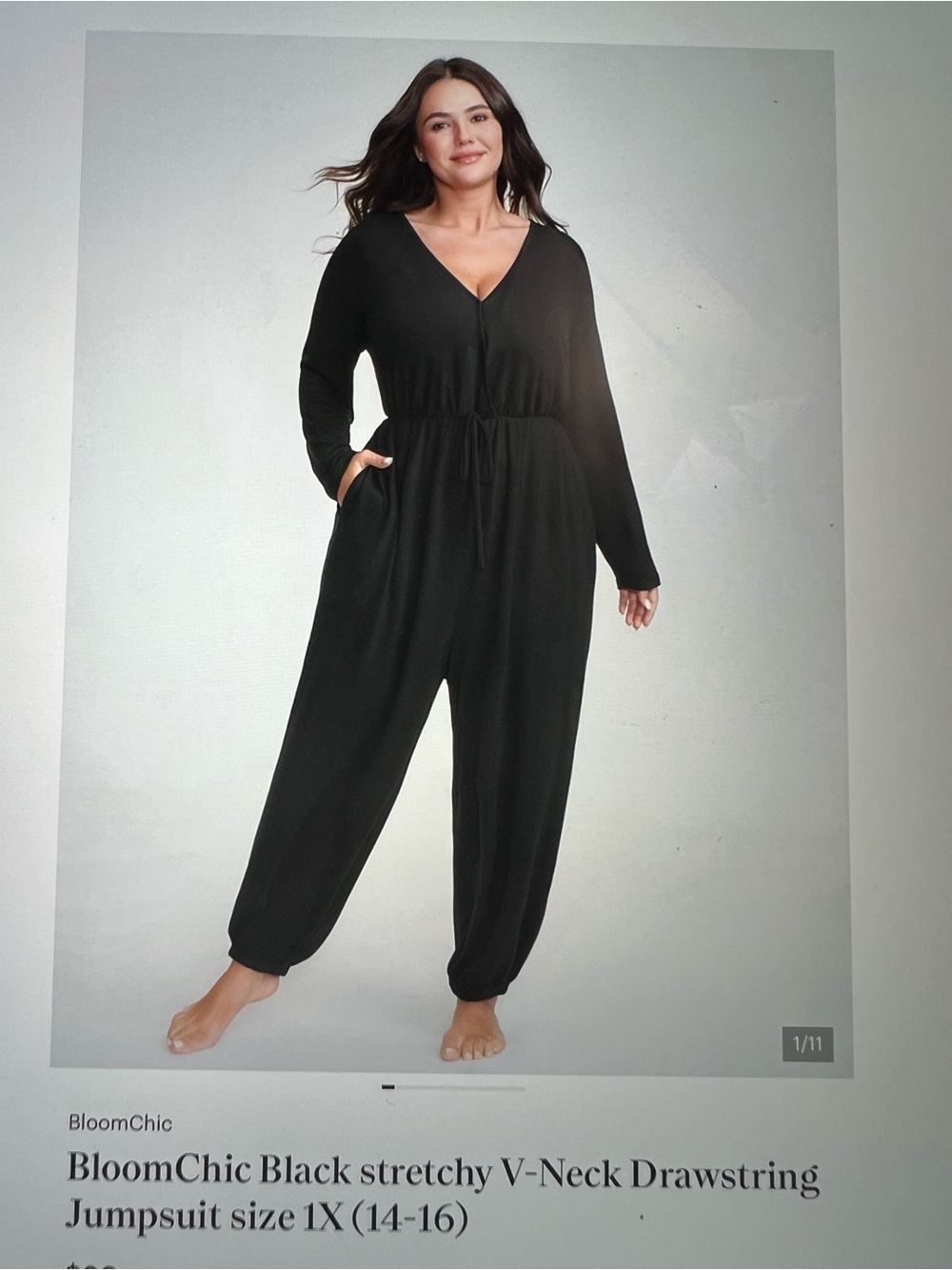 BloomChic Black V-Neck Drawstring Jumpsuit